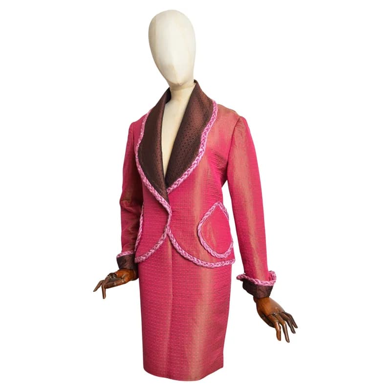 Christian Dior — F/W 1992 Christian Dior Gianfranco Ferre Hot Pink Jacquard Cannage Skirt Suit — Designer Shoe — resale