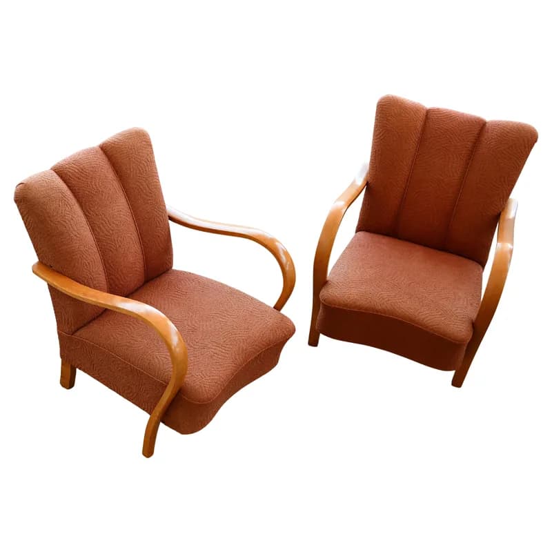 Pair of Danish Late Art Deco Lounge Chairs with Birch Armrests, Halabala Style — Furniture — resale
