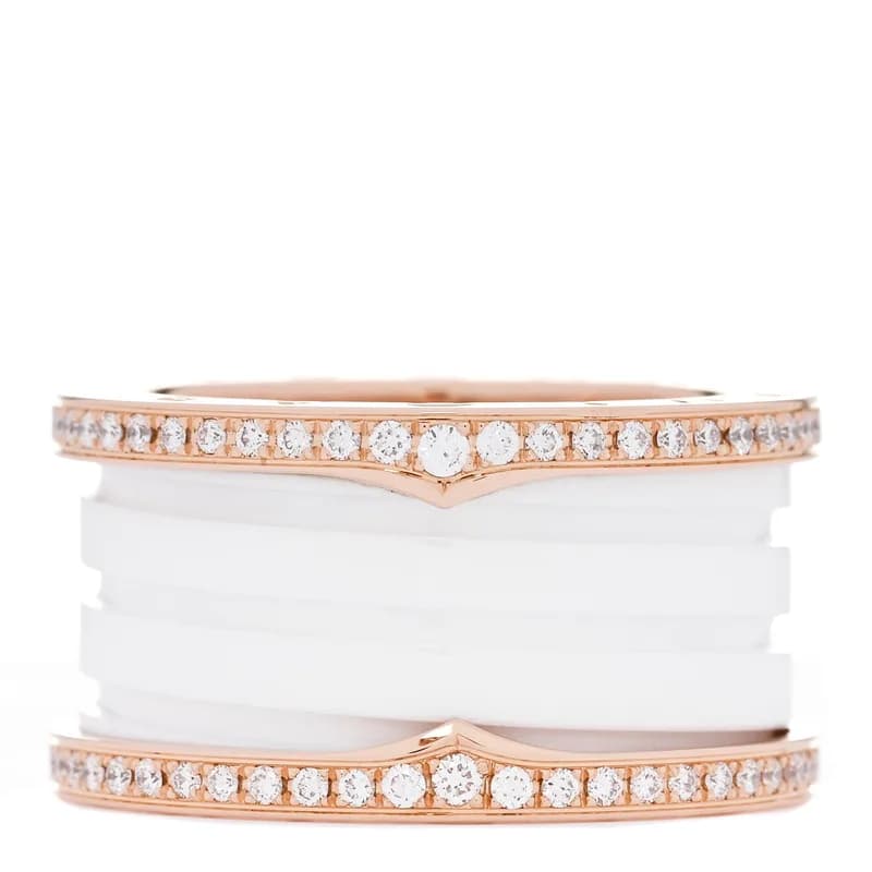 Bulgari — 18K Rose Gold White Ceramic Diamond B.Zero1 Four-Band Ring 54 6.75 — Jewelry — resale