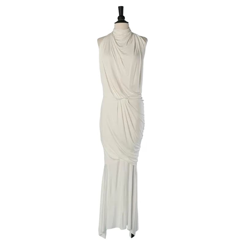 Alexandre Vauthier — Off-White Draped Jersey Backless Evening Dress — Designer Shoe — resale