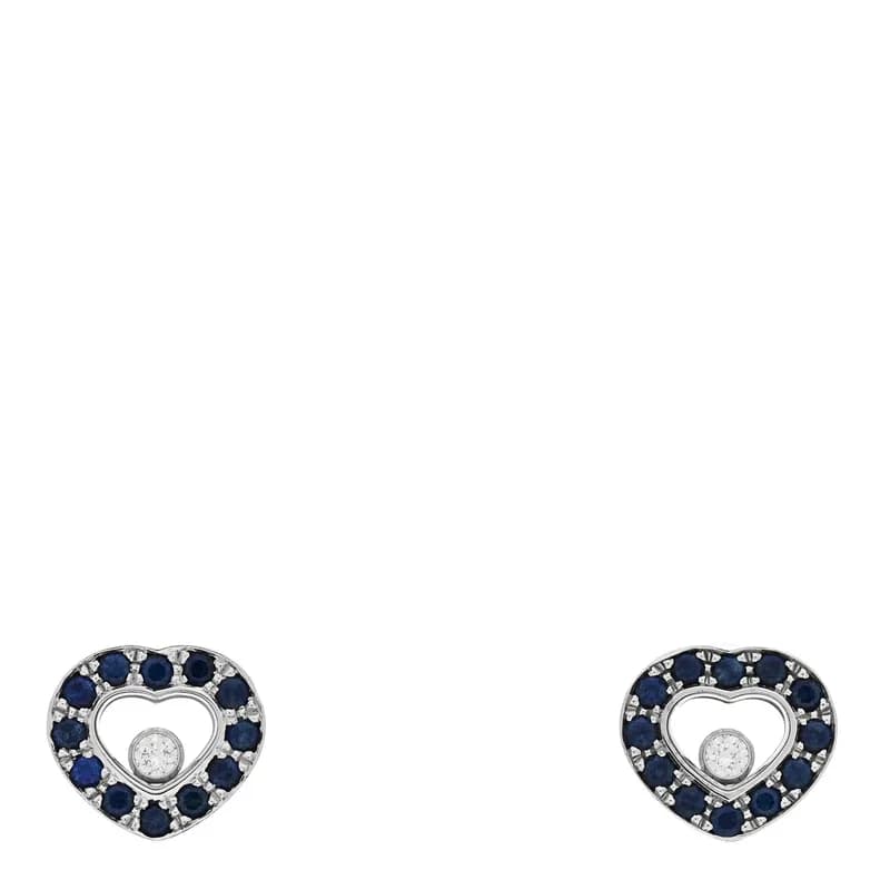 Chopard — 18K White Gold Diamond Blue Sapphire Happy Diamonds Heart Earrings — Jewelry — resale
