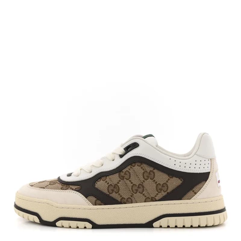 Gucci — Calfskin Suede GG Monogram Re-Web Womens Sneakers 37 White Beige Ebony — Designer Shoe — resale
