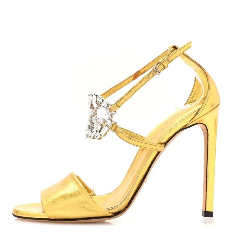 Gucci — Metallic Nappa Crystal GG Sandals 38 Gold — Designer Shoe — resale