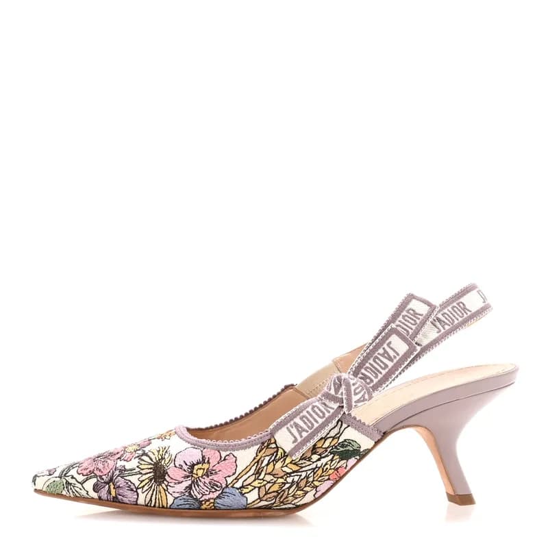 Christian Dior — Canvas Embroidered 4 Saisons Embroidered J'Adior Slingback Pumps 39 Lilac Multicolor — Designer Shoe — resale