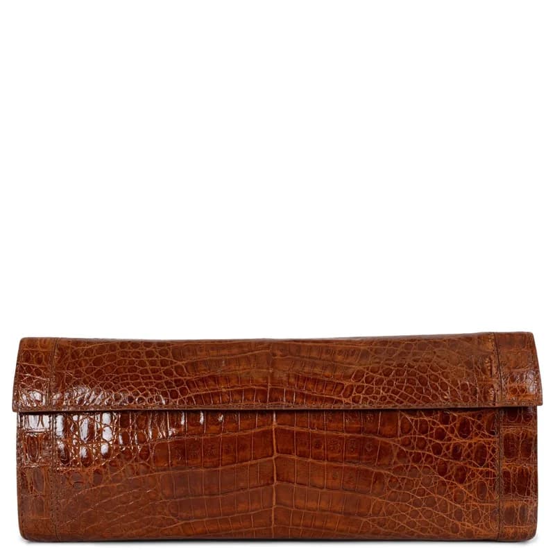 Nancy Gonzales — Nancy Gonzales Honey Brown Shiny Croc Gotham Small Clutch Bag — Handbag — resale