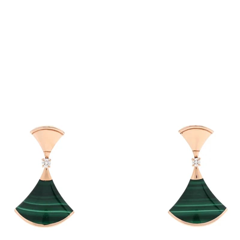 Bulgari — 18K Yellow Gold Diamond Malachite Divas' Dream Earrings — Jewelry — resale