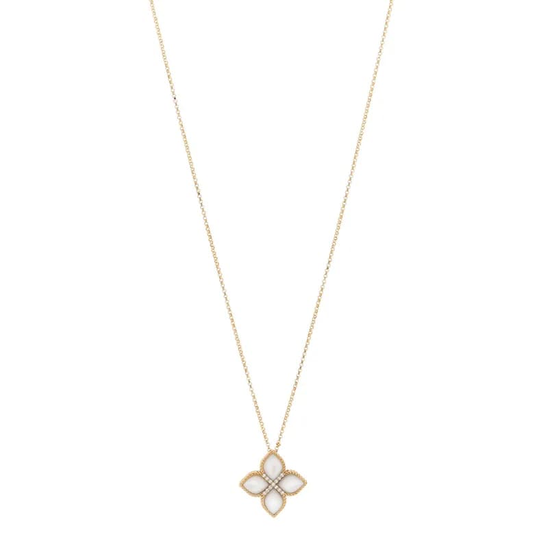 Roberto Coin — 18K Yellow Gold Diamond Mother of Pearl Venetian Princess Medium Flower Pendant Necklace — Jewelry — resale
