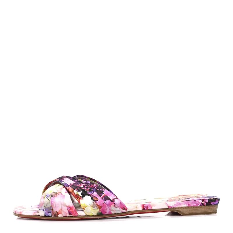 Christian Louboutin — Crepe Satin Celebration Print Nicol Is Back Flat Sandals 39  Multicolor — Designer Shoe — resale