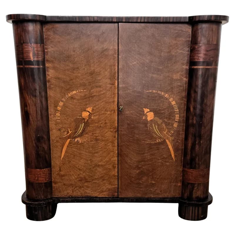 1950s Art Deco Mid-Century Modern Italian Walnut Burl Glass Top Dry Bar Cabinet — Furniture — resale