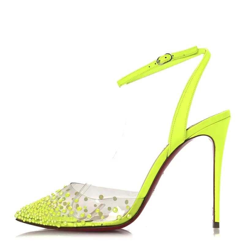 Christian Louboutin — PVC Fluo Mat Spikaqueen 100 Pumps 37.5 Version Yellow Fluo — Designer Shoe — resale