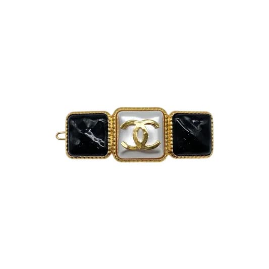 Chanel — Chanel Pearl Black Gold CC Hair Clip Barrette — Accessory — resale