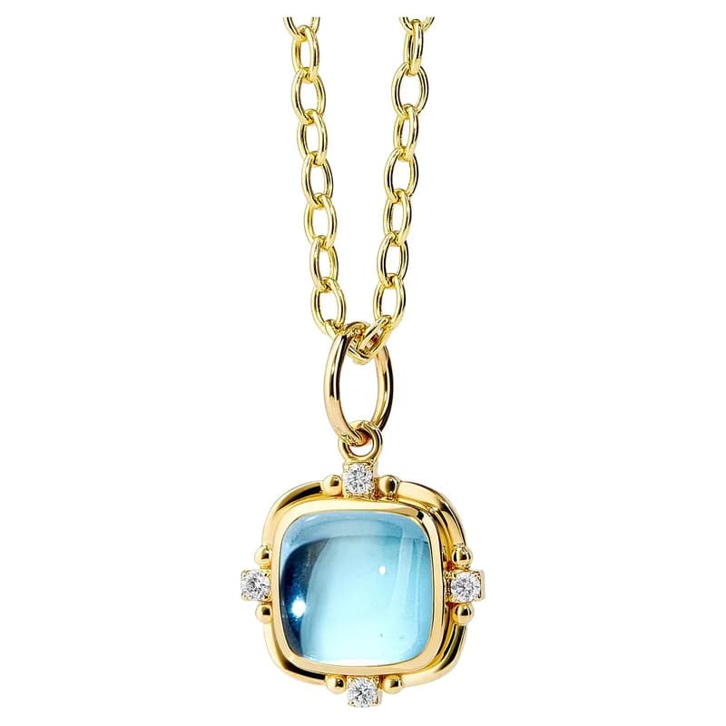 Syna — Syna Yellow Gold Blue Topaz Sugarloaf Pendant with Diamonds — Jewelry — resale
