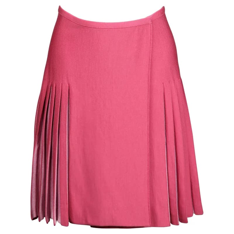 Alaia — Alaia Vintage Two-Tone Barbie Pink Pleated Knit Sweater Mini Skirt — Designer Shoe — resale