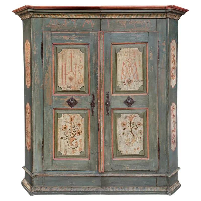 1789 Green Floral Painted Cupboard — Furniture — resale