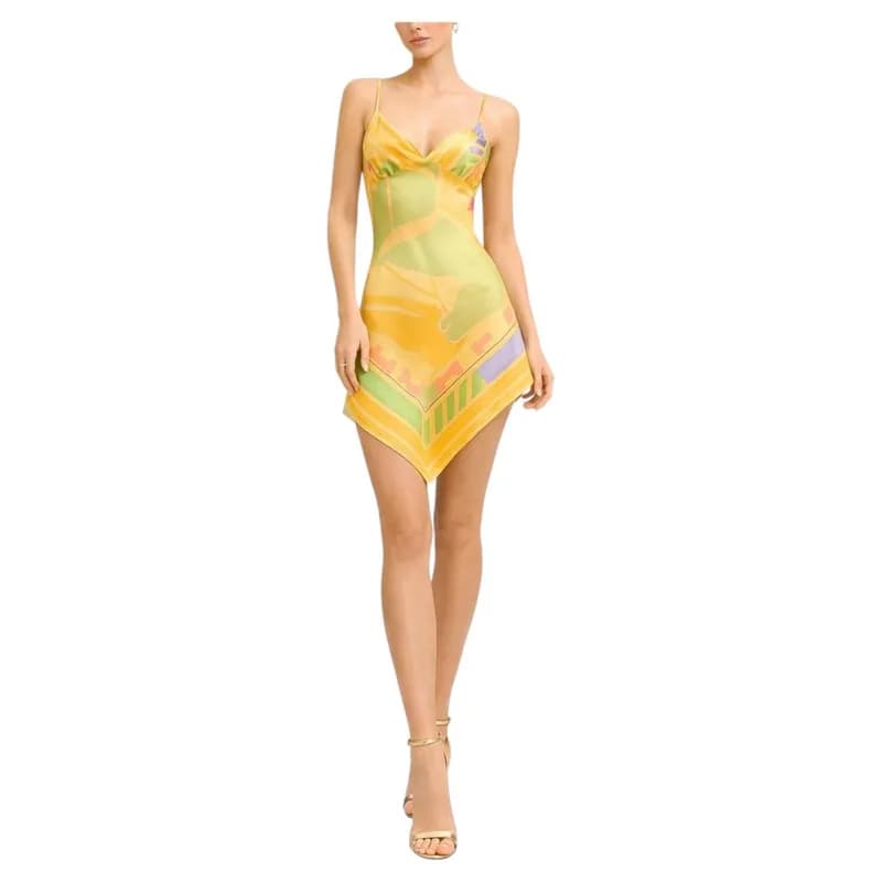 Hermès — MC Yellow Silk Hermes Puzzle Print Scarf Cocktail Dress — Designer Shoe — resale