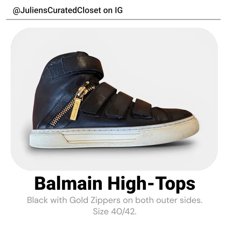 Balmain — Balmain - Black Leather High-Top Gold-Zips Sneakers — Sneaker — resale