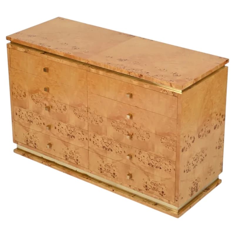 Willy Rizzo Chest of Drawers in Poplar Burl and Brass, Italy, 1970s — Furniture — resale