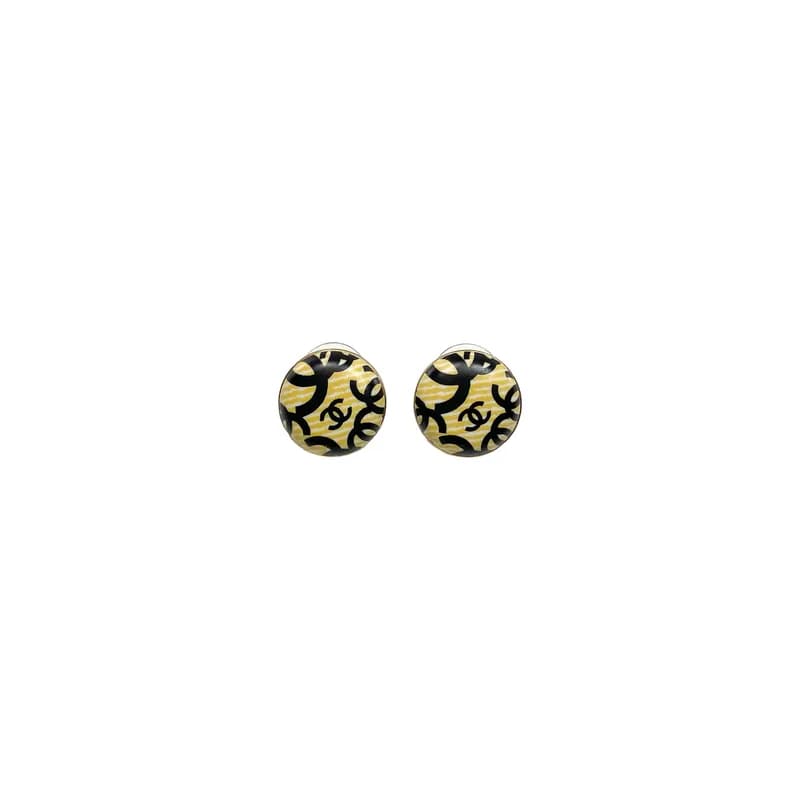 Chanel — Chanel Black Yellow Logo Vintage Earrings — Jewelry — resale