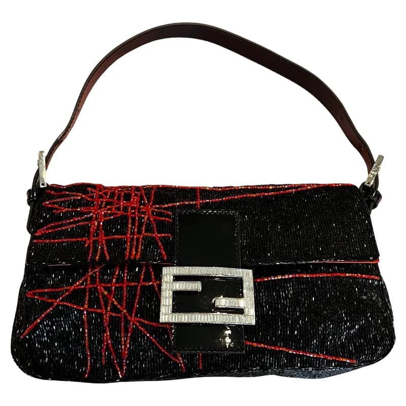 Fendi — Vintage But New Beaded Fendi Baguette Bag w/ Patent Leather & Swarovski Crystals — Handbag — resale