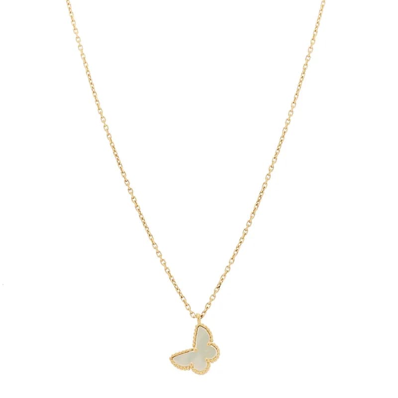 18K Yellow Gold Mother of Pearl Sweet Alhambra Butterfly Pendant Necklace