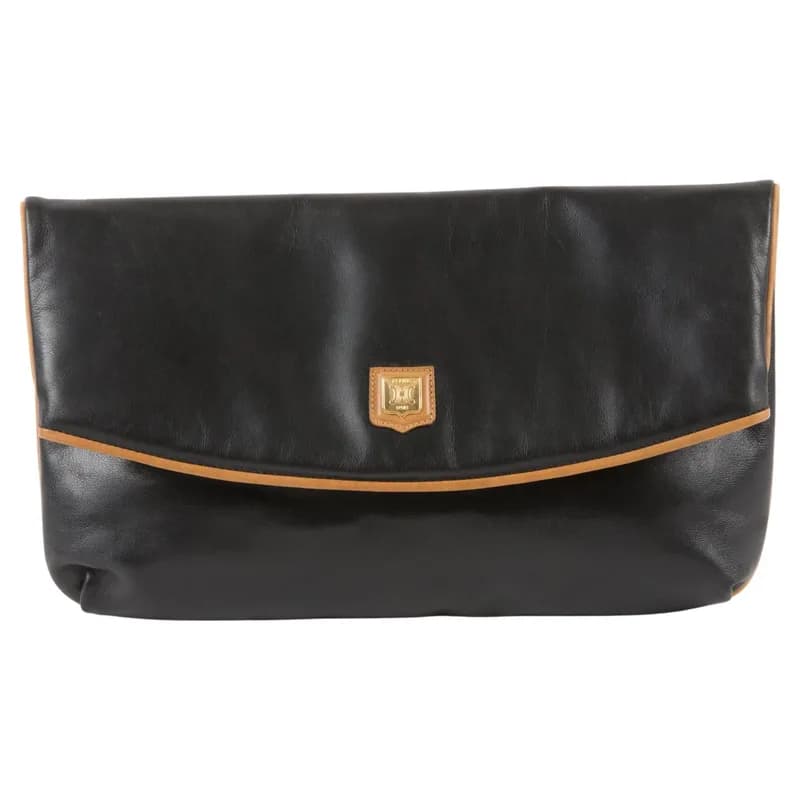 Celine — Celine Black Leather Triomphe Clutch Bag — Designer Shoe — resale