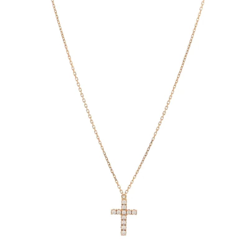 Cartier — 18K Pink Gold Diamond Symbols Cross Pendant Necklace — Jewelry — resale