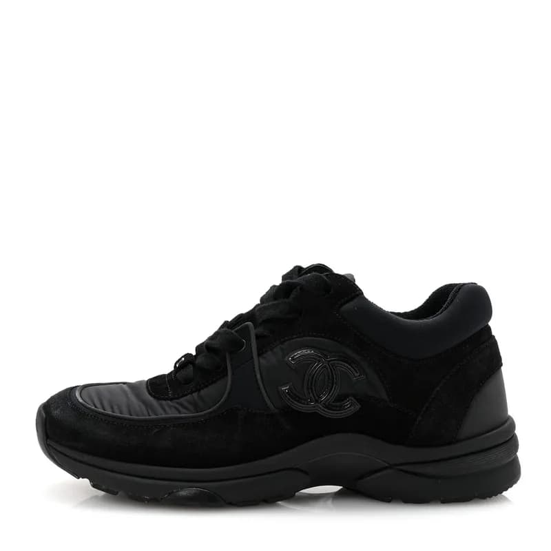 Chanel — Fabric Calfskin Suede CC Sneakers 37 Black — Designer Shoe — resale