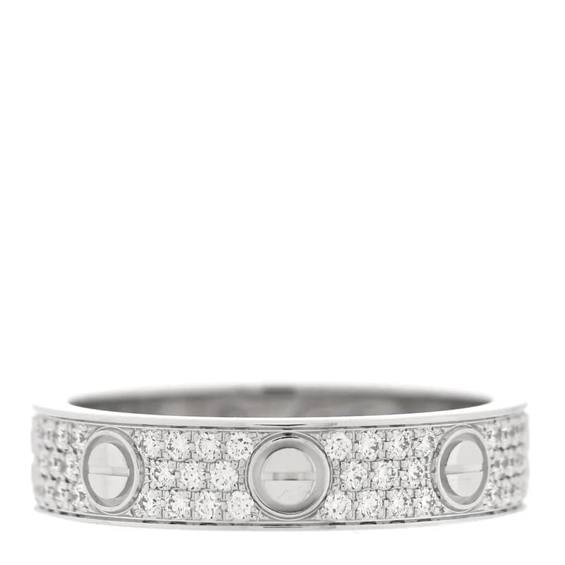 Cartier — 18K White Gold Diamond 4mm LOVE Wedding Paved Band Ring 48 4.5 — Jewelry — resale