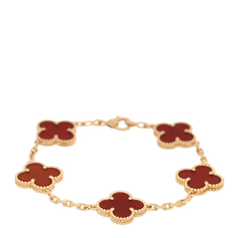 Van Cleef & Arpels — 18K Yellow Gold Carnelian 5 Motifs Vintage Alhambra Bracelet — Jewelry — resale