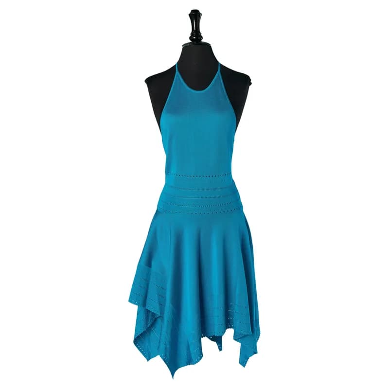Alexandre Vauthier — Blue Rayon Openwork Knit Backless Dress — Designer Shoe — resale