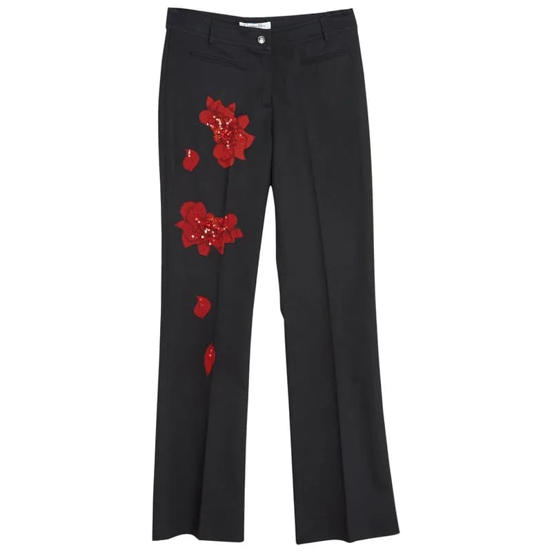 Dior — Dior 2002 Jean Noir FR40 Galliano Red Roses Black Denim Pants Jeans UK12 US8 — Designer Shoe — resale