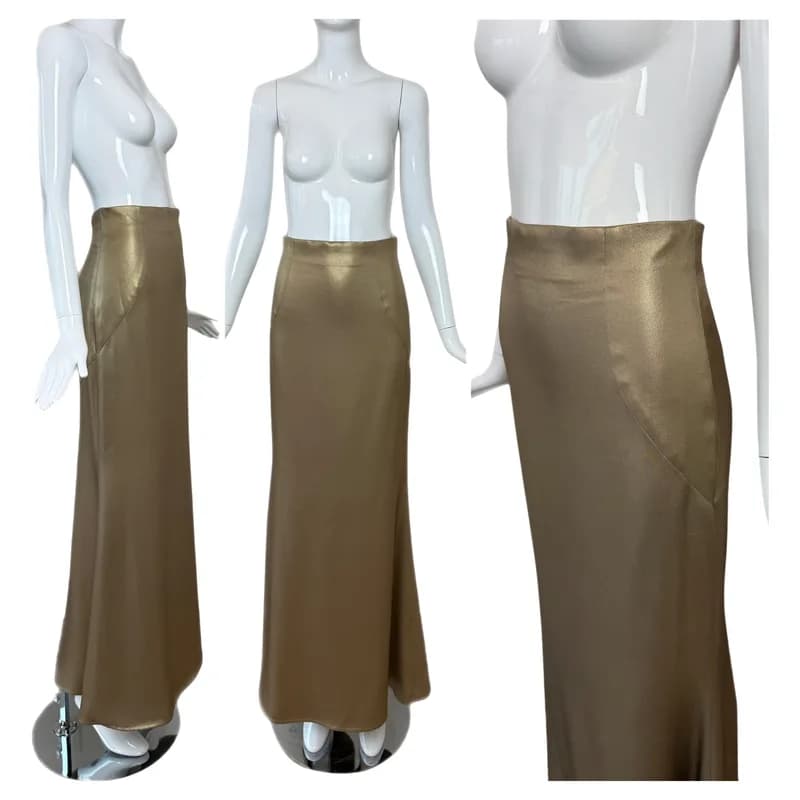 Escada — Escada Silk Bronzy Gold Paneled Maxi Evening Bridal Wedding Skirt — Designer Shoe — resale