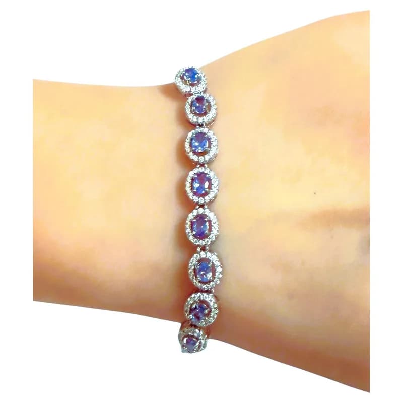 New 1.68 Carat Tanzanite Diamond Cut Sapphire 14K W Gold Pl Sterling Bracelet — Jewelry — resale