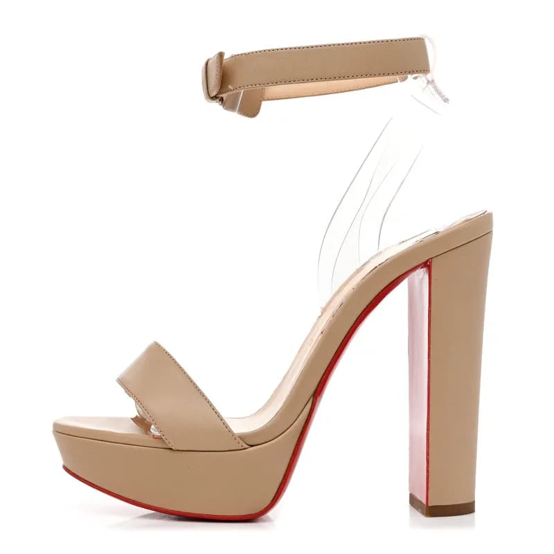 Christian Louboutin — Nappa PVC Cherrysandal 140 Platform Sandals 37 Nude — Designer Shoe — resale