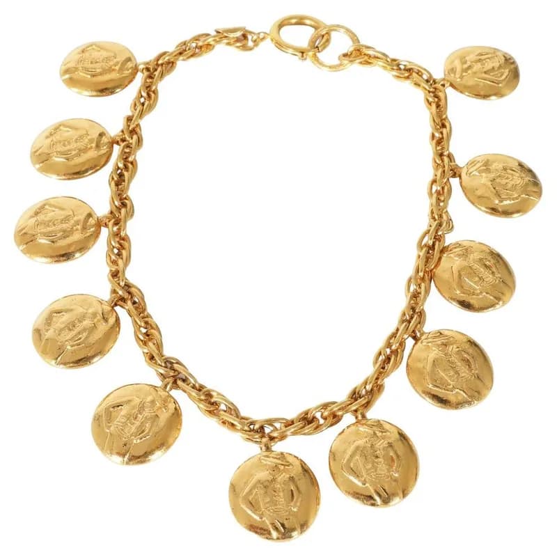 Chanel — Chanel Vintage Gold Mademoiselle Charm Choker Necklace — Jewelry — resale