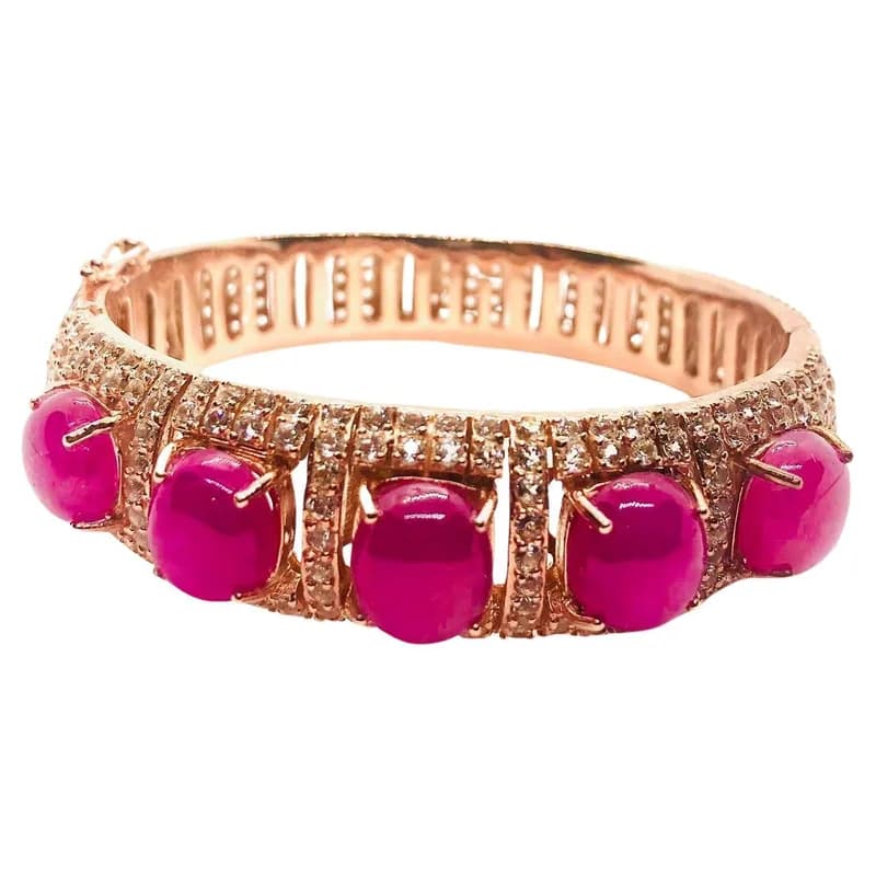 Bochic — Bochic Capri Vintage Natural Ruby & White Topaz Bangle in 18K Gold & Silver — Jewelry — resale