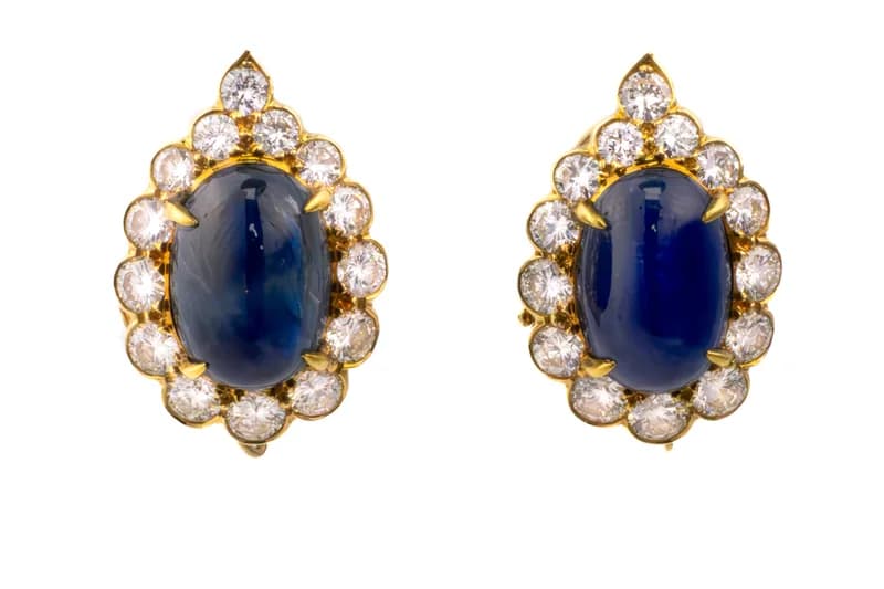 Van Cleef & Arpels — Van Cleef & Arpels Cabochon Sapphire Diamond Halo Earrings — Jewelry — resale
