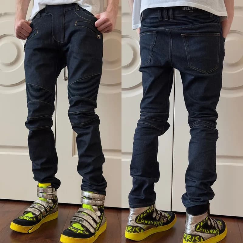 Balmain — Balmain Raw Indigo Biker Jeans — Handbag — resale