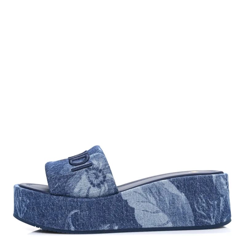 Fendi — Denim Sea Garden Logo Sunshine Flatform Slide Sandals 38.5 Blue Medium Dark Blue — Designer Shoe — resale