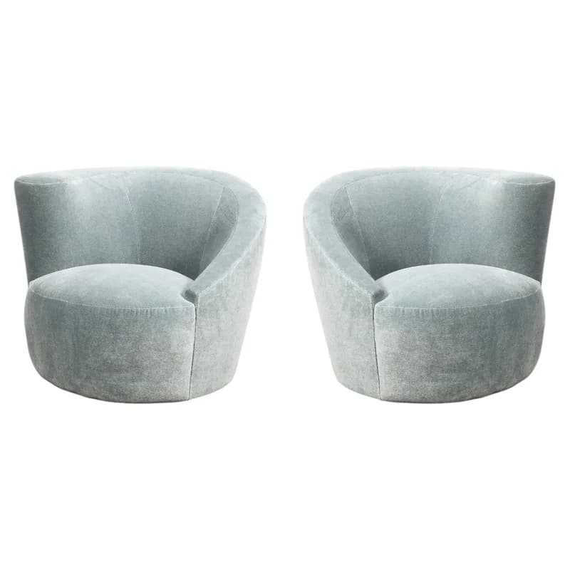 Pair of Powder Blue Mohair Velvet Swiveling Nautilus Chairs by Vladimir Kagan — Furniture — resale