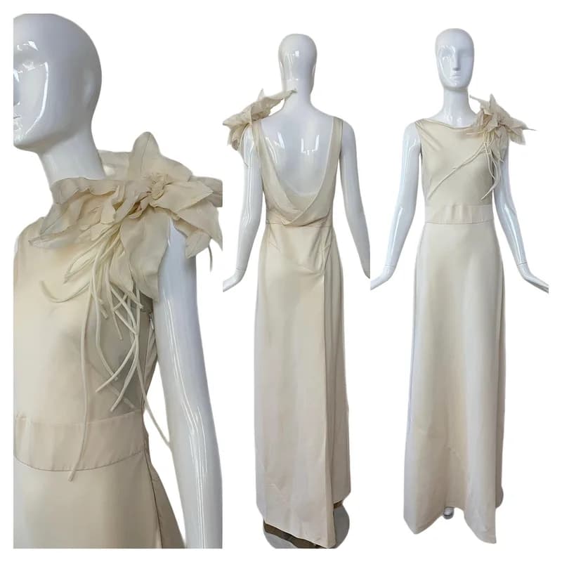 Alberta Ferretti — Alberta Ferretti 1997 Vintage Ivory Silk Wedding Dress — Designer Shoe — resale