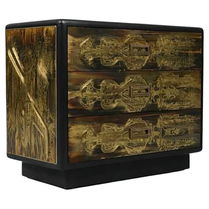 Bernhard Rohne — Bernhard Rohne Acid Etched Brass Dresser for Mastercraft — Furniture — resale