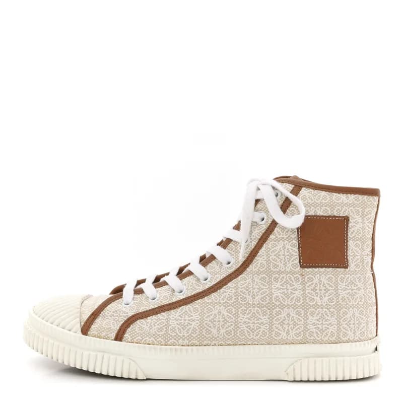 Loewe — Jacquard Anagram Calfskin Mens High Top Sneakers 42 Natural White — Designer Shoe — resale