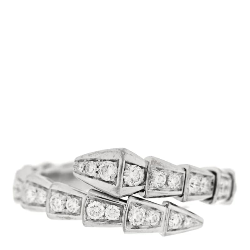Bulgari — 18K White Gold Diamond Serpenti Viper Pave Ring L — Jewelry — resale