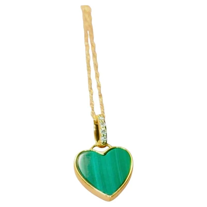 Malachite Heart Necklace with Diamonds 14K Gold — Jewelry — resale