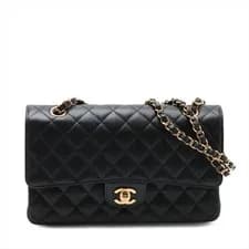 Chanel — Chanel Matelasse 25 Grained Calfskin Double Flap Double Chain Bag Black Gold Met — Handbag — resale