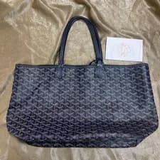 Navy Coated Canvas Leather Tote Bag w/Pouch GOYARD Saint Louis PM
