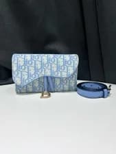 Christian Dior — Christian Dior Saddle Oblique Two-in-One Wallet on Chain- Blue Oblique Jacquard — Handbag — resale
