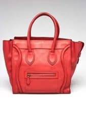 Celine — Celine Red Smooth Calfskin Leather Mini Luggage Tote Bag — Handbag — resale