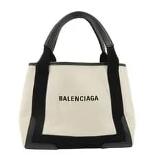 Balenciaga — BALENCIAGA Navy Cabas S Tote Bag Ivory Black Canvas Leather 339933 Auth Used — Handbag — resale